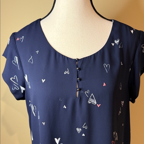 Reitmans Blouse Navy Heart Print Women's Top Size L - Picture 2 of 11